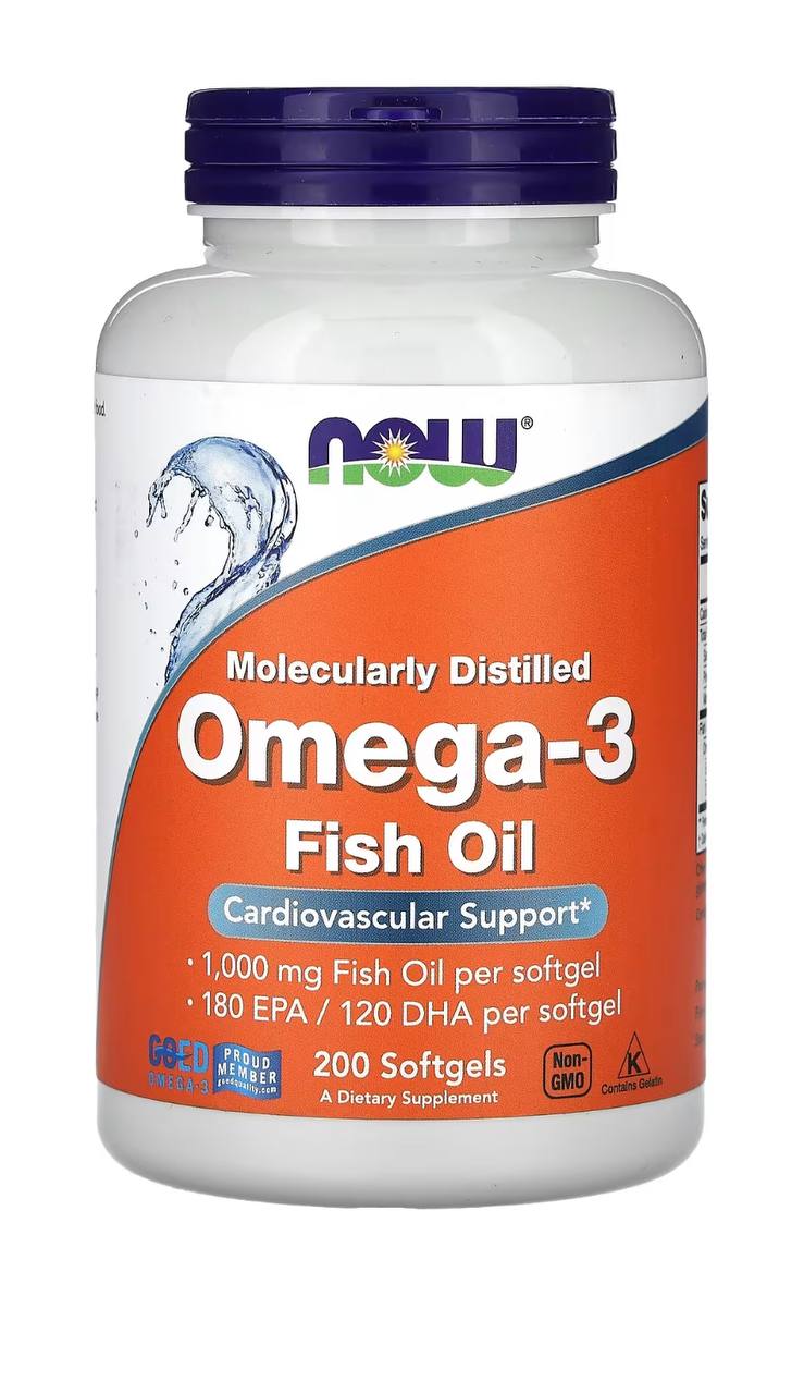 Омега-3, Omega-3, Now Foods, 180 ЕПК/120 ДГК, 200 капсул