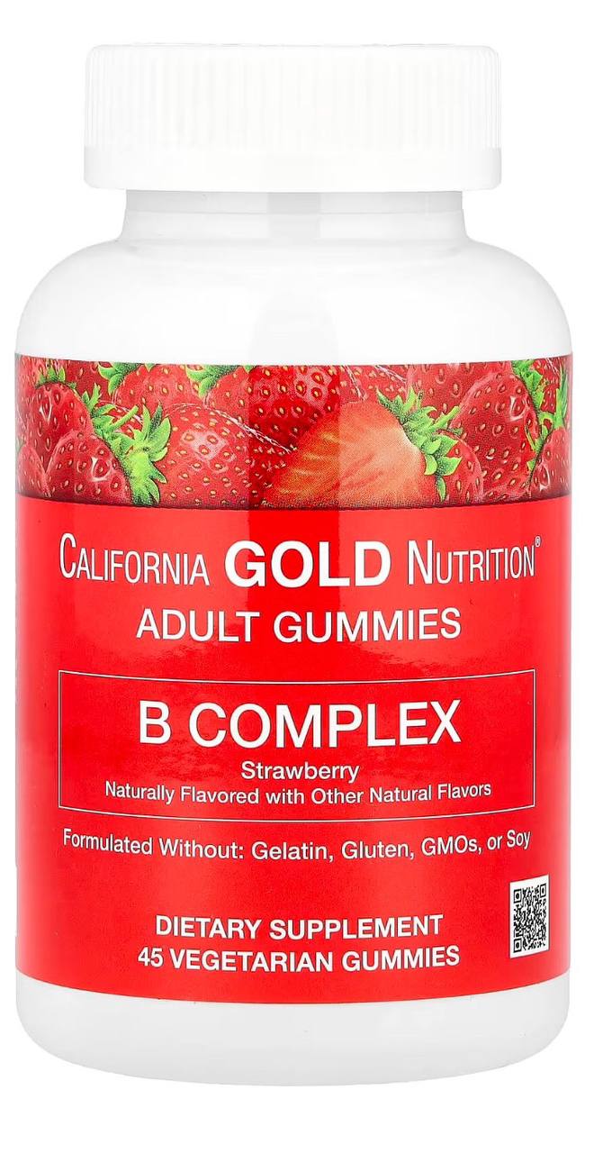 California Gold Nutrition, комплекс вітамінів групи B, зі смаком полуниці, 45 вегетаріанських жувальних мармеладок