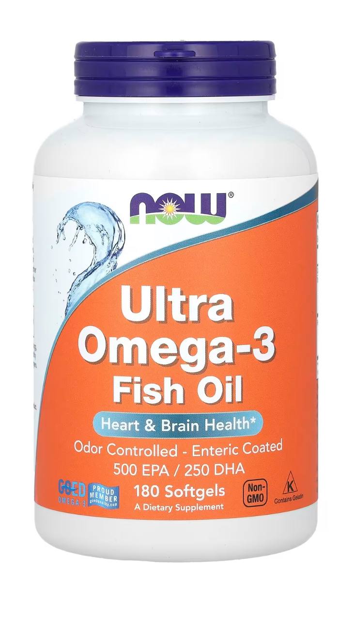 Супер омега 3, Ultra Omega-3, Now Foods, 500 EPA / 250 DHA, 180 капсул 