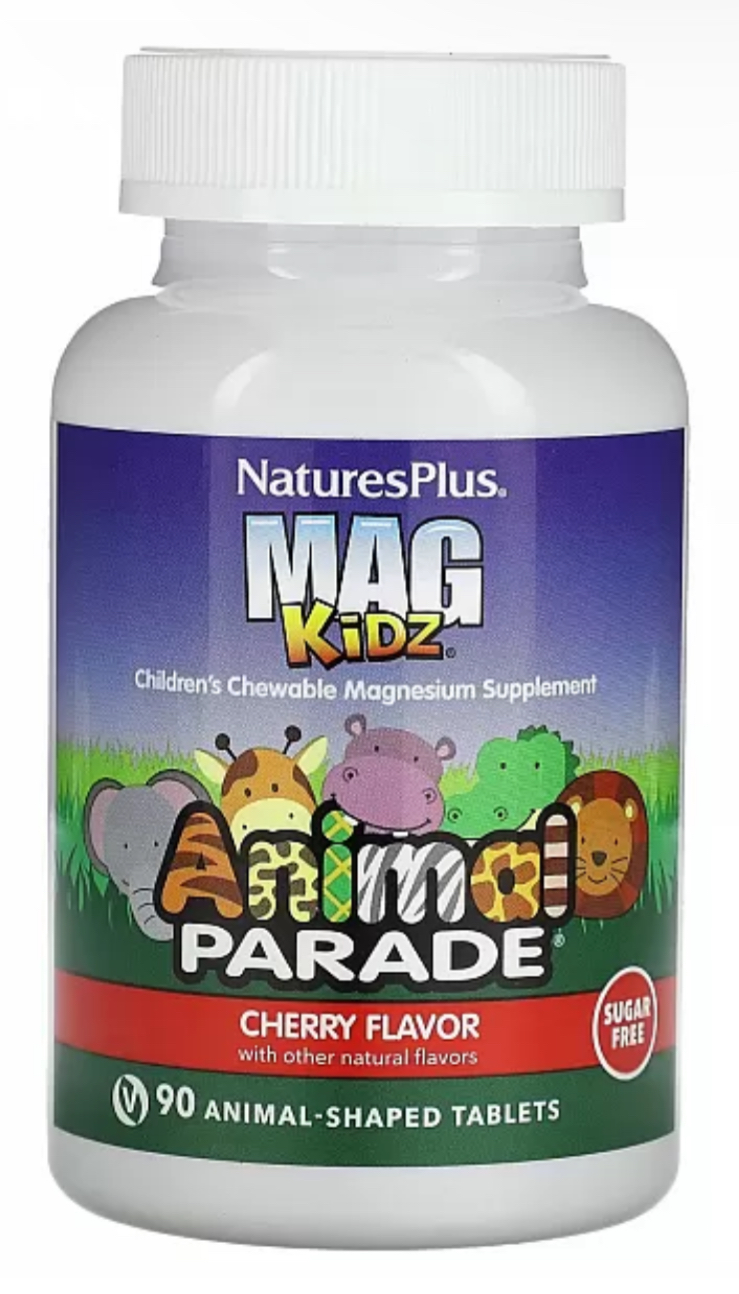 NaturesPlus, MagKidz, Animal Parade, жувальні таблетки з магнієм для дітей, вишня, 90 таблеток у формі тварин