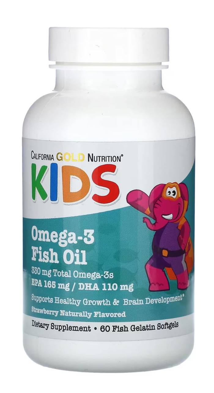 California Gold Nutrition, Kid’s, риб’ячий жир з омега-3 для дітей, натуральний смак полуниці, 60 капсул із риб’ячого желатину